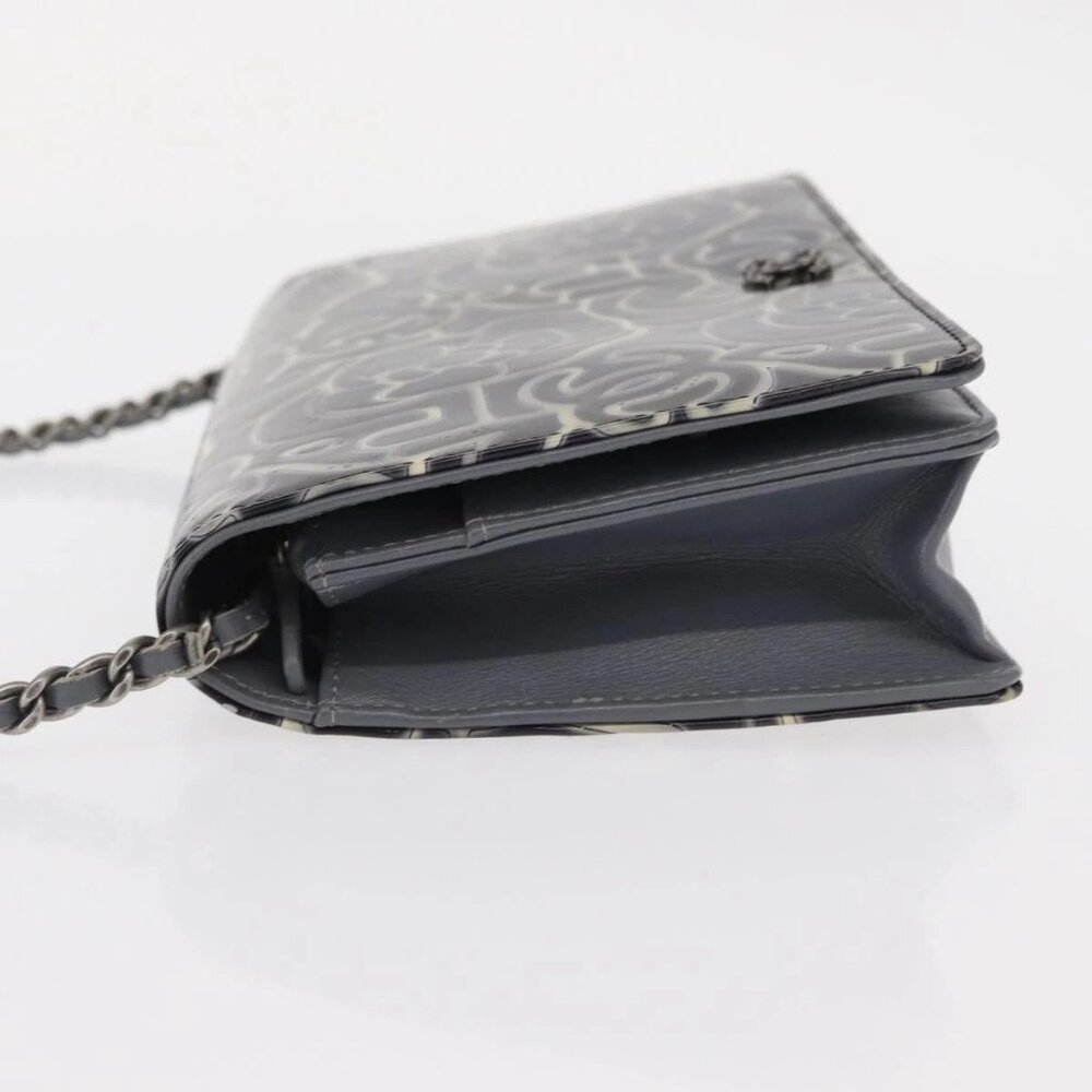 CHANEL Camellia COCO Mark Chain Wallet Patent leather Gray Silver CC Auth 159748 - Picture 4 of 16